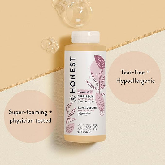 The Honest Company Foaming Bubble Bath Gentle for Baby Naturally Derived Tear-free Hypoallergenic Sweet Almond Nourish 12 fl oz