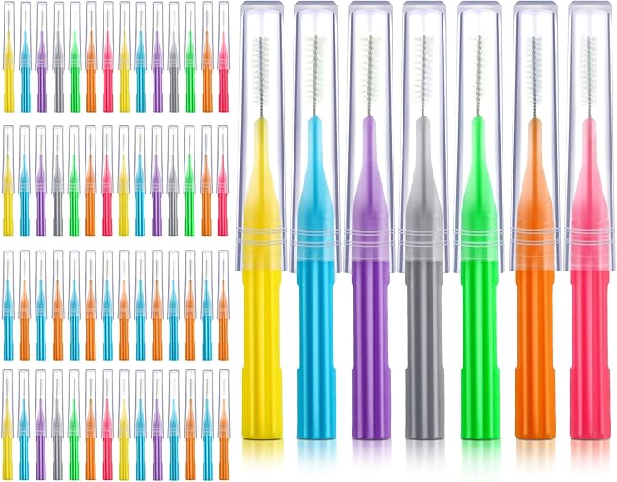 Patelai 100 Pieces Braces Brush for Cleaner Interdental Brush Toothpick Dental Flossing Head Oral Hygiene Flosser Tooth Cleaning Tool (Stylish Colors)