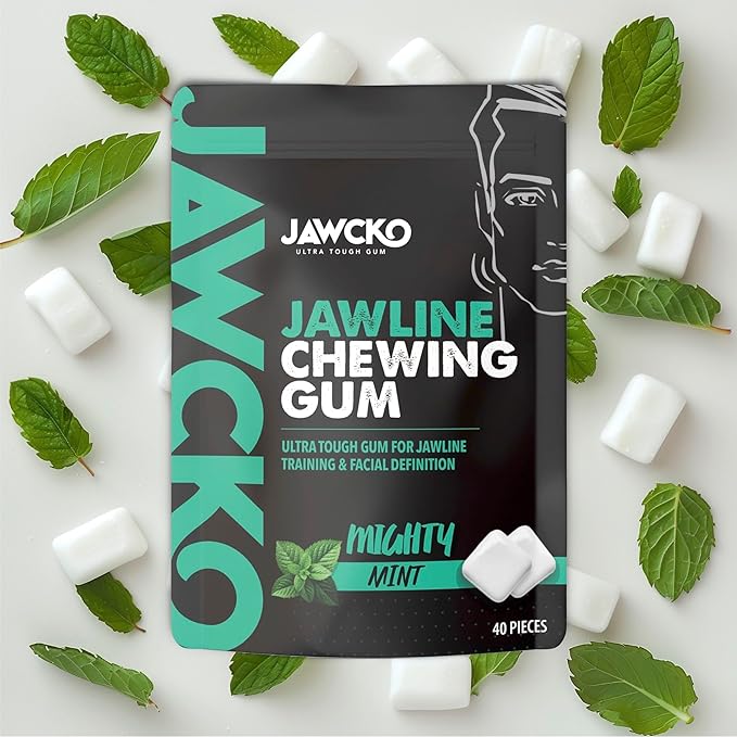 JAWCKO Ultra-tough Jawline Chewing Gum | Get a Stronger, Squarer Jawline | Mighty Mint Jaw Training Hard Gum | Chisel, Sculpt, Tone your Jaw | 15X Hardness | Facial Fitness Mewing Gum | 40 Pieces/Pack
