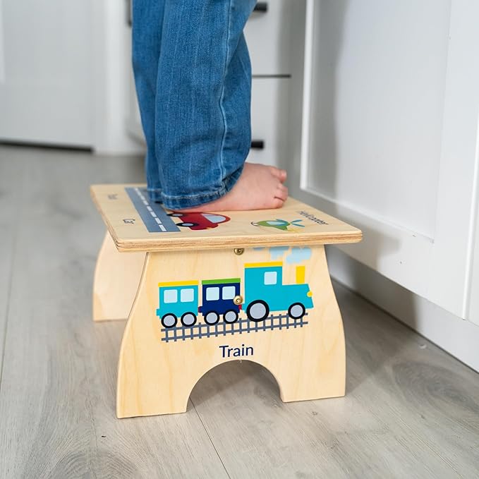 Dinosaur Step Stool for Toddlers- BloomOwl Personalized Wood Kids Step Stool with Name for Kitchen Sink, Bathroom, Potty Training, Toilet, Kitchen Sink- Sturdy and Safe- Made in USA (Dinosaur)