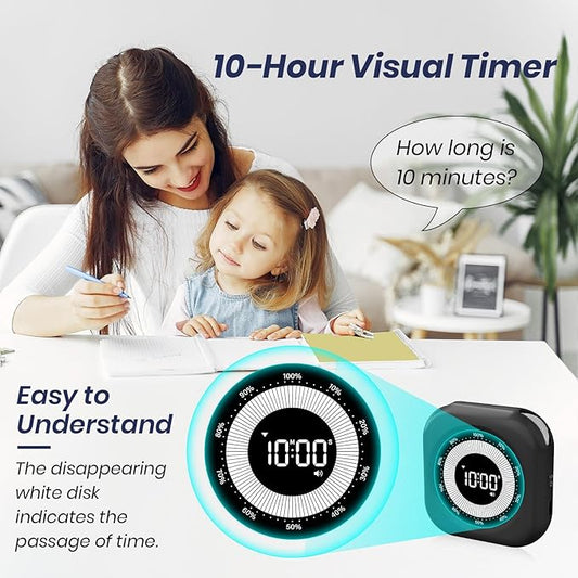 Visual Timer for Kids, 10 Hours Countdown/Up, with Rechargeable, 3 Volume Levels，3 Brightness Display, and Magnetic, Homeschool Study Tool, Large Digital Timers for Classroom, Kitchen