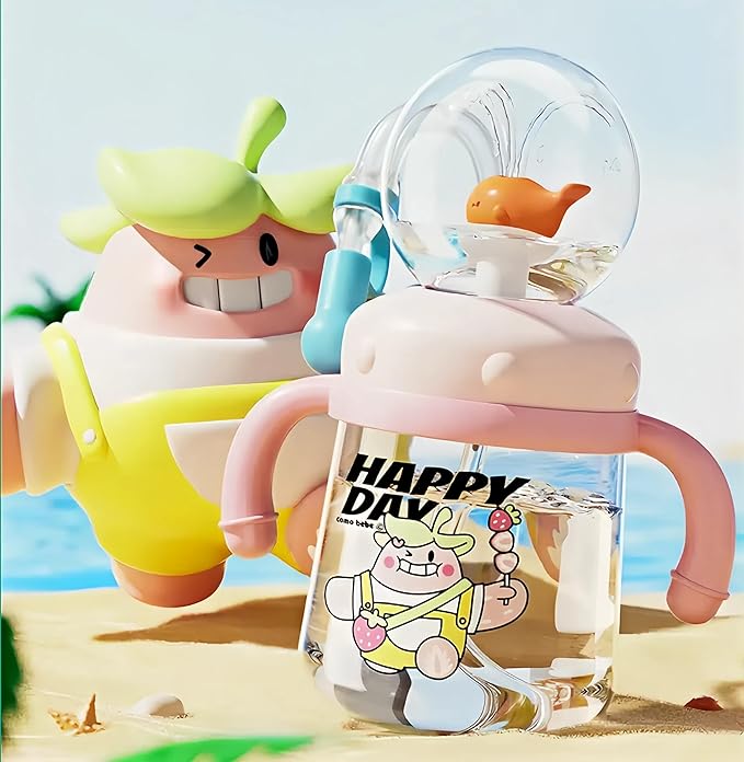 Drinking Cup With Whale Squirt, Weighted Sippy Cups With Adjustable Straps, 300ml Whale Water Cups With Silicone Soft Tip, Portable Leak Proof Straw Sippy Cup For Kids (B-Pink)