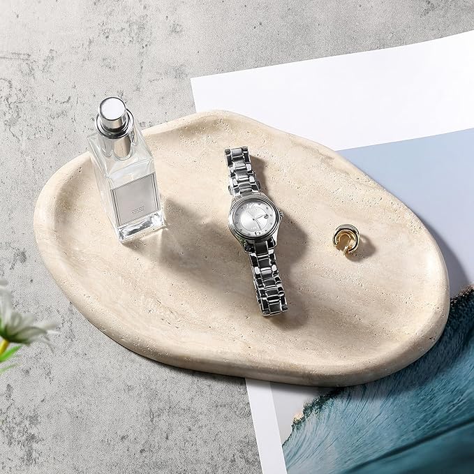 Koville Luxurious Natural Marble Vanity Tray, Cloud Shape Serving Stone Key Tray for Home Decor, 10" x 7" Marble Storage Trays for Bathroom, Stone Plate Holder for Perfume, Candle and Jewelry