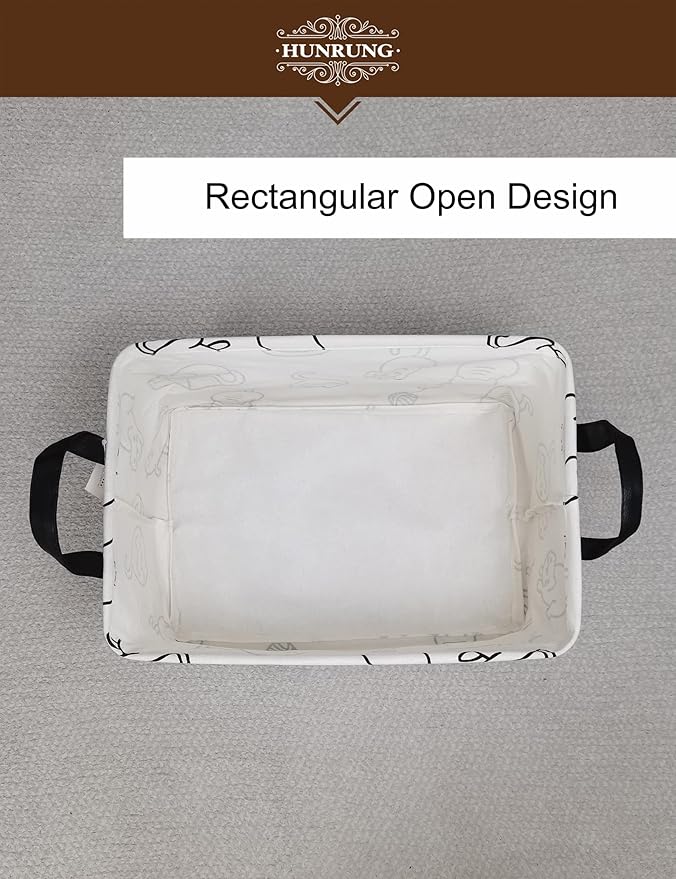 HUNRUNG Rectangle Storage Basket Cute Canvas Organizer Bin for Pet/Children Toys, Books, Clothes Perfect for Rooms/Playroom(REC-Black cat)