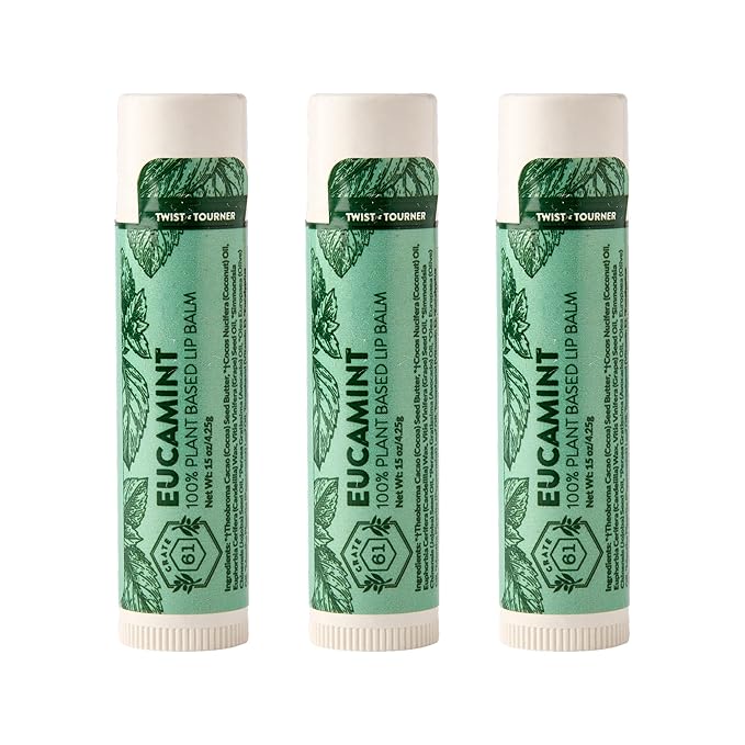 Crate 61 Lip Balm Eucamint – Plastic-Free Plant Pod® Tube – Made with USDA Organic Ingredients – Cooling Peppermint & Eucalyptus – Natural Lip Care for Dry, Chapped Lips – Safe for Men, Women & Kids