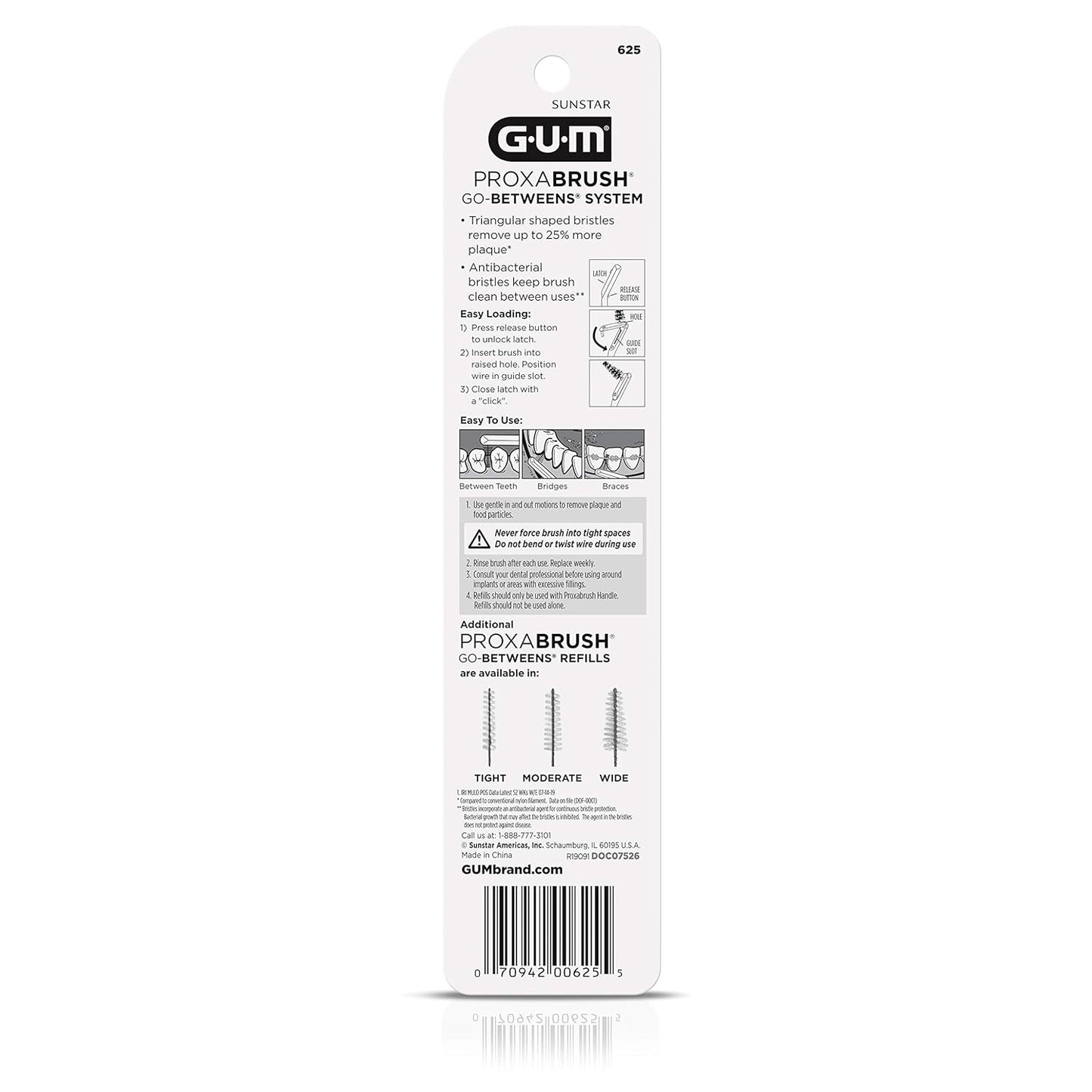 GUM Proxabrush Permanent Handle Refills - Compatible with Go-Betweens Interdental Brushes - Floss Picks for Teeth, Braces, and Implants