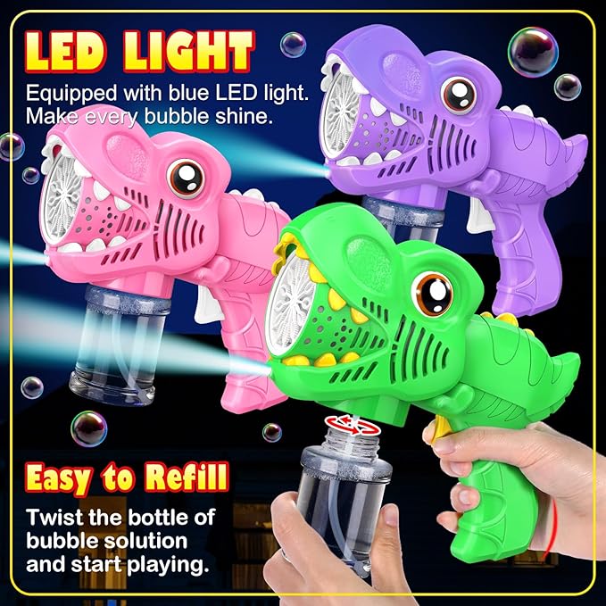 3-Pack Gifts for Girls Bubble Gun - Auto Light Up Bubble Machine with Refills for Kids Toys Girls Ages 6-8 Birthday Gift Party Favors Eassentials Easter Stocking Stuffers Valentine (Green+Pink+Purple)