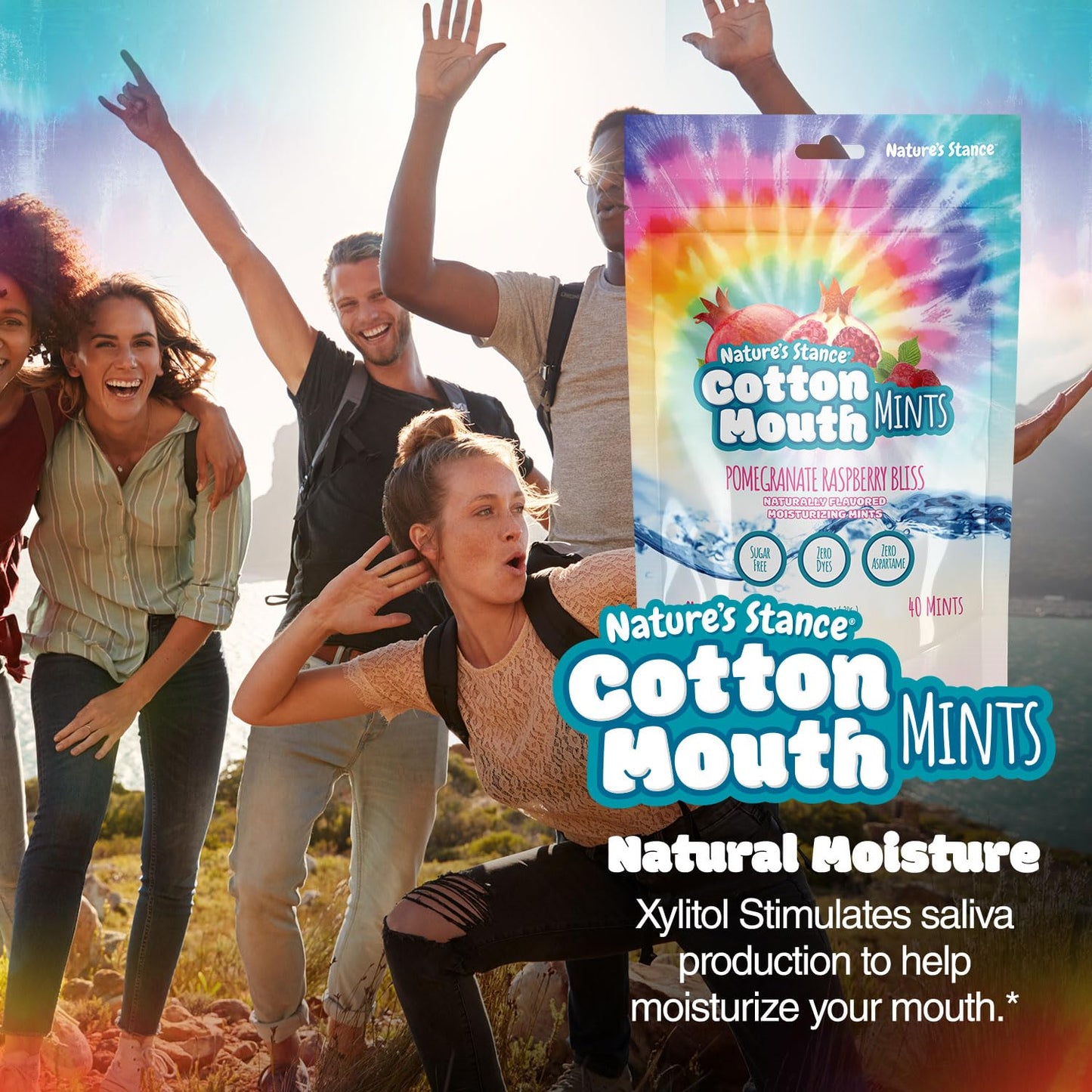 Nature's Stance Xylitol Mints for Cotton Mouth Relief, Dry Mouth Lozenges Sugar Free, Mouth Watering Mints - Stimulates Saliva & Freshens Breath, 40 Count (Pomegranate Raspberry Bliss)