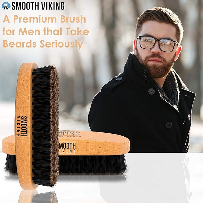 Beard Brush and Comb - Natural Boar Bristle Beard Brush & Beard Comb for Men - Facial Hair Care Gift Set for Men - Mustache Styling, Grooming & Shaping Tools