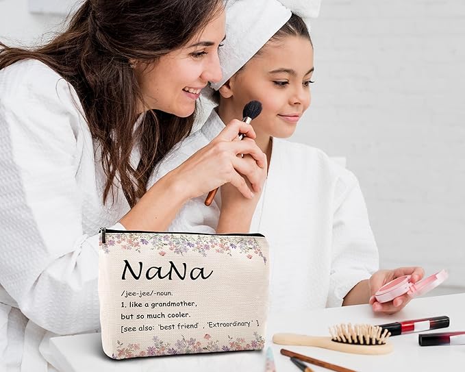 kdqua Nana Floral Makeup Bag, Best Grandma Gifts for Christmas Birthday from Grandkids, Nana Gifts from Granddaughters Grandsons Cosmetic Bags Zipper Pouch Travel Organizer Toiletry Bag