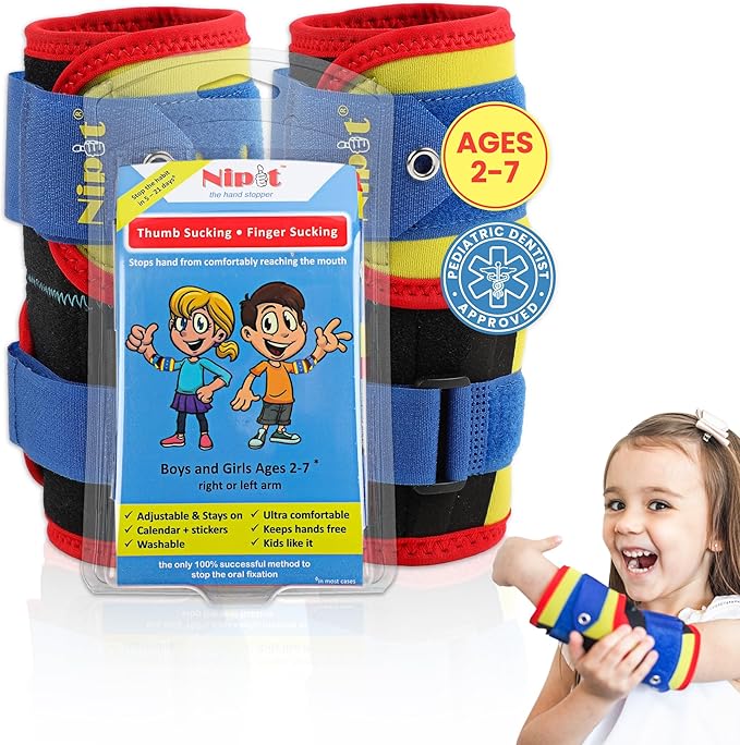 Nipit (2 Pack) - Most Effective Thumb Sucking Deterrent for Kids, Age 2-7, Stop Finger Sucking Naturally in 5-21 Days, Ideal for Toddlers, Includes Motivating Chart & Stickers & Program