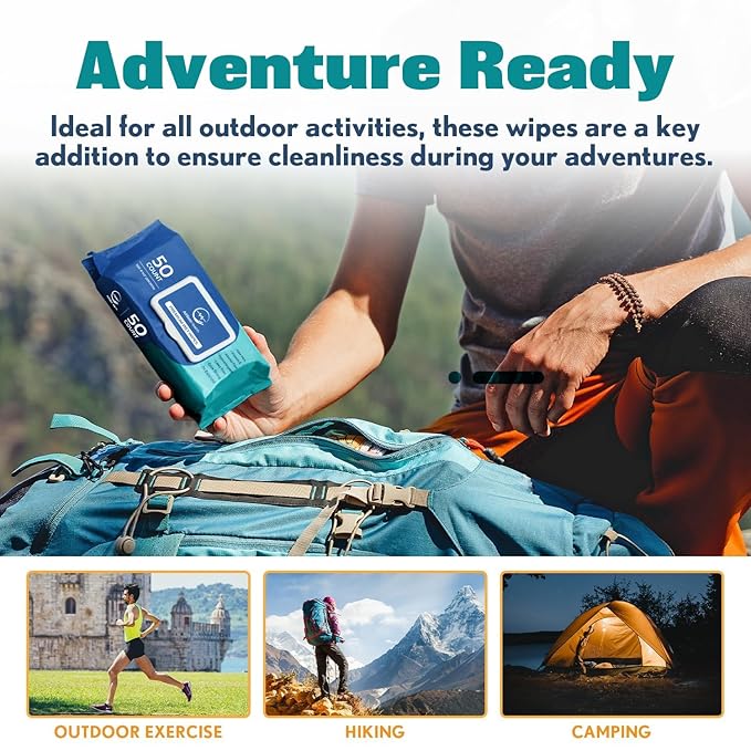 Body Wipes for Adults Bathing No Rinse - Adult Wipes for Elderly 8" x 12" (200 count) Shower No Rinse, Incontinence Disposable Washcloths, Aloe Vera, Vitamin E + 4 individual Packs