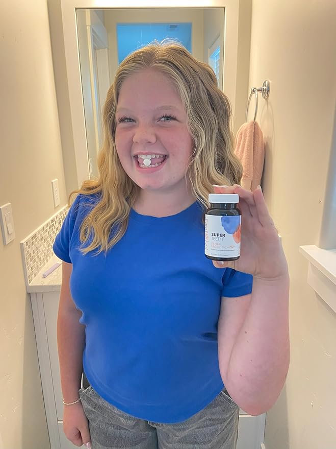 Super Teeth ENT Probiotic | BLIS K12 & M18 Probiotics | for Oral Microbiome Health & Sinus, Throat & Immune Support | 60 Natural Peach Flavored Chewable Tablets | Dental Probiotic