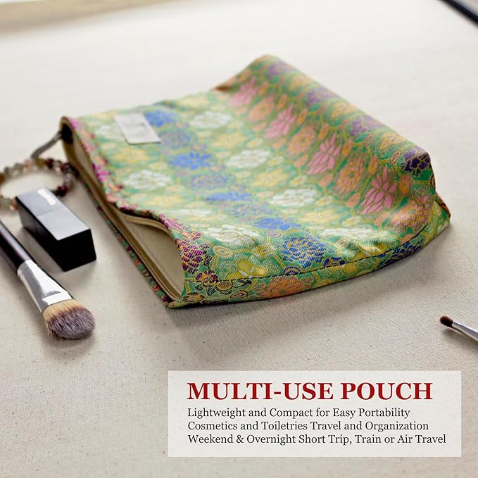 HAPPYHEIDI Cute Pouch Makeup Bag Cosmetic Toiletry Travel, Tote Purse Organizer, Machine Washable, Compact and Large Capacity, Bohemian Lotus Floral