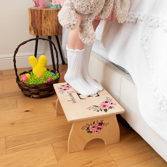 Step Stool for Toddlers- Personalized Wood Kids Step Stool with Name for Kitchen Sink, Bathroom, Potty Training, Toilet, Kitchen Sink- Sturdy and Safe- Made in USA by BloomOwl (Woodland- Deer)