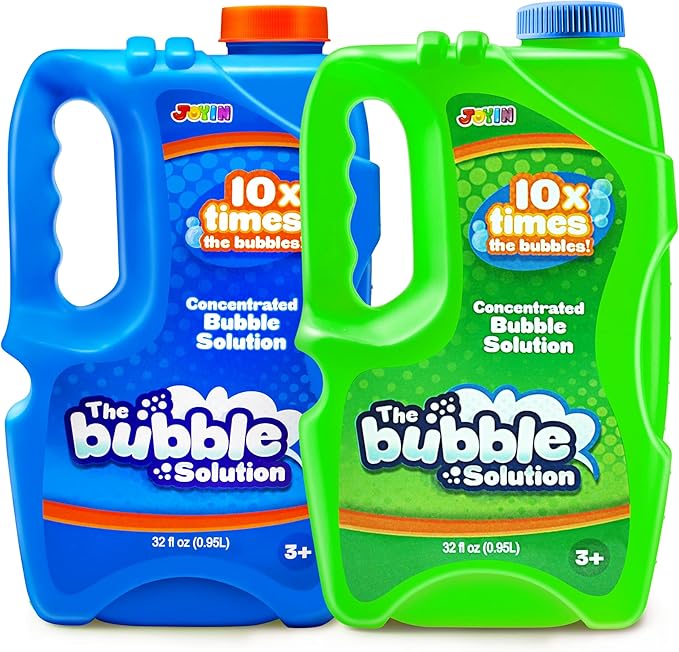 JOYIN 2 Bottles Bubbles Refill Solutions 64 oz (up to 5 Gallon), Concentrated Solution for Bubble Machine, Gun, Wand Refill Fluid Summer, Easter Toys (Blue+Green)