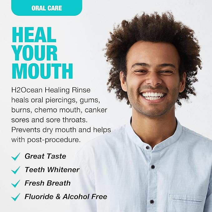 H2Ocean Healing Rinse Natural Sea Salt Oral Care Arctic Ocean Mint 8oz + 16oz