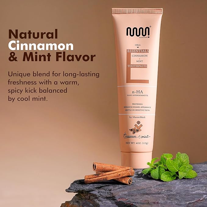 MasterMedi Nano Hydroxyapatite Toothpaste (Inspired by 10% nHA Formulas), Fluoride-Free, Whitening & Sensitivity Relief, Enamel Repair Support, SLS-Free, Xylitol, Mint & Cinnamon 4 Oz (Pack of 2)