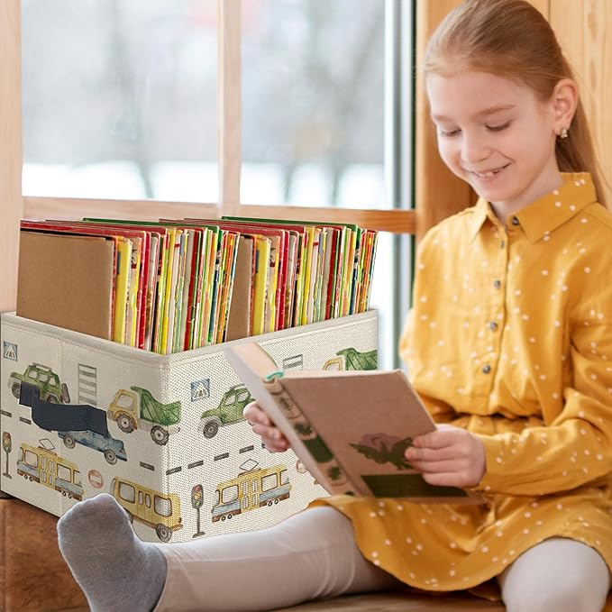 Car Boy Foldable Storage Bins Box with Handles, Transport Vehicles Collapsible Toys Books Clothes Organizer Basket for Kids Boys Toddler Bedroom Bathroom Nursery