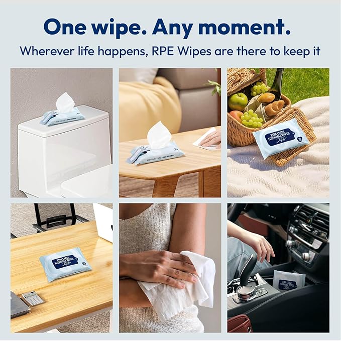 Flushable Wet Wipes - 6 Portable Travel Size Packs (60 Ct) - Unscented Extra-Large Body & Hand Tissue with Vitamin E & Aloe - For Adults, Kids & Children - Perfect for On-the-Go & Outdoor Use