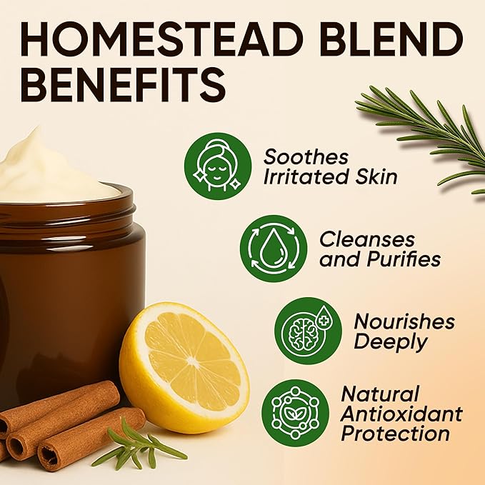 Gubba's Homestead Blend Tallow Balm - Tallow and Honey Blam, Natural Ingredient Whipped Moisturizer for Face & Body, Antioxidant Protection | Nourishes Deeply | Clarifying & Soothing