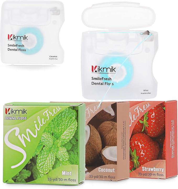 3-Pack Woven Dental Floss - Strawberry, Mint & Coconut Floss Dental Floss - Shred Resistant, Extra Wide Woven Floss Dental, Gentle On Gums, 33 Yards Each