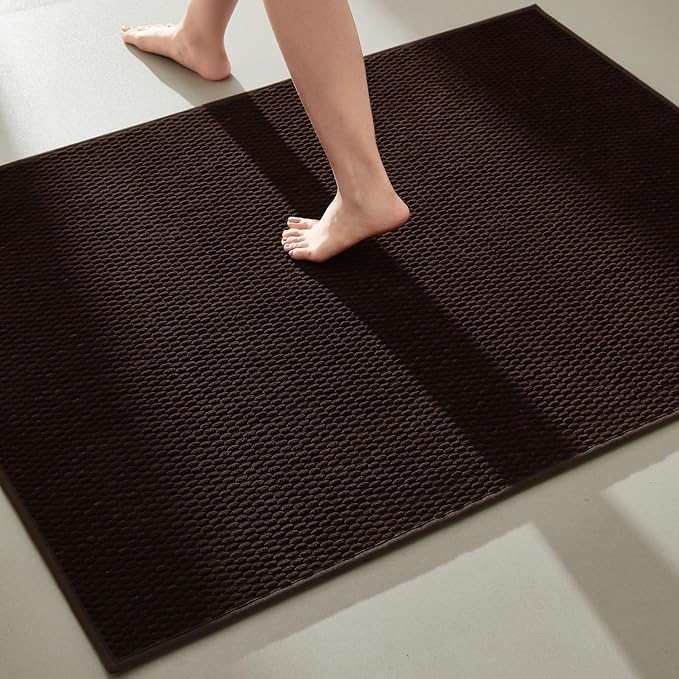 Large Bathroom Rugs Non Slip Washable Bath Rugs Super Absorbent Bathroom Rug Thin Quick Dry Low Pile Bath Mats, Brown 36"x60"