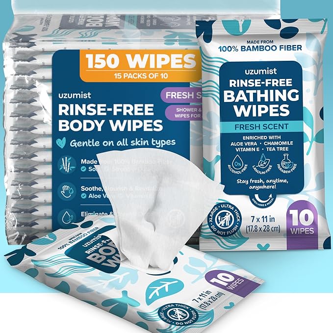 Body Wipes For Adults Bathing No Rinse 150pc XL - Ultra Thick Shower Travel Wipes For Personal Cleansing & Hygiene Essentials, Elderly Care, Incontinence Disposable Washcloths For Women Men