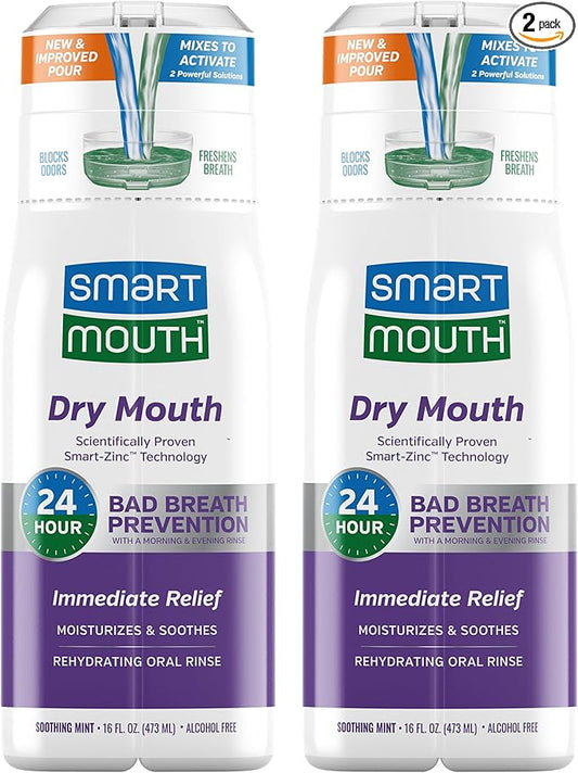 SmartMouth Activated Dry Mouth Mouthwash, Dry Mouth and Bad Breath Relief, Mint, 16 fl oz, 2 Pack