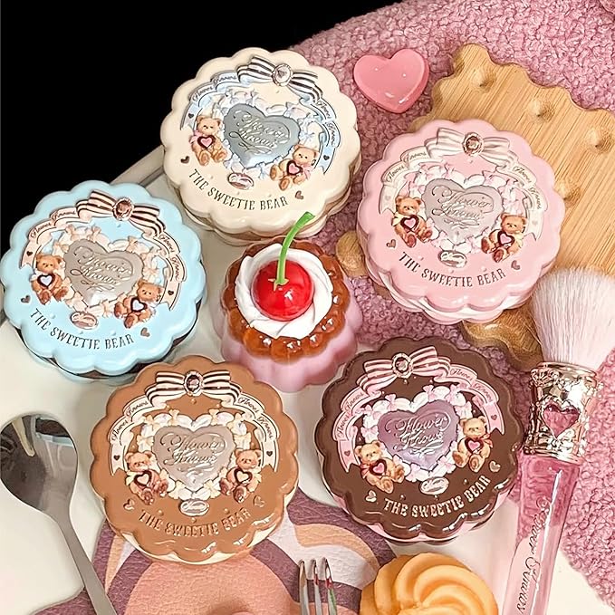 Flower Knows The Sweetie Bear Collection Silk Satin Blush,Seamless Soft Blendable Pressed Powder Pink Blush,Highly Pigmented & Long Lasting Natural Finish,0.18 Oz(05 Bear Biscuit)