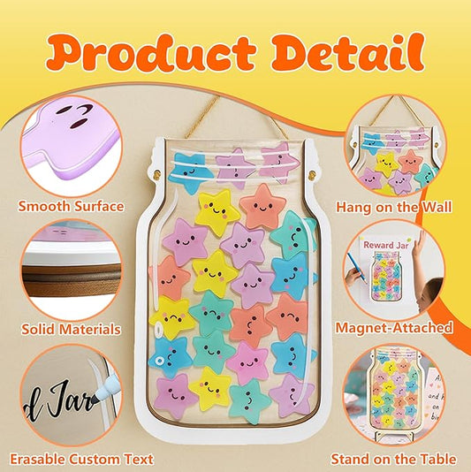 Yoink Reward Jar for Classroom Board, Magnetic Star Jar Incentive System for Kids with 24 Colorful, Classroom Positive Behavior Jar for Kids, Potty Training Chart Reward for Boys Girls