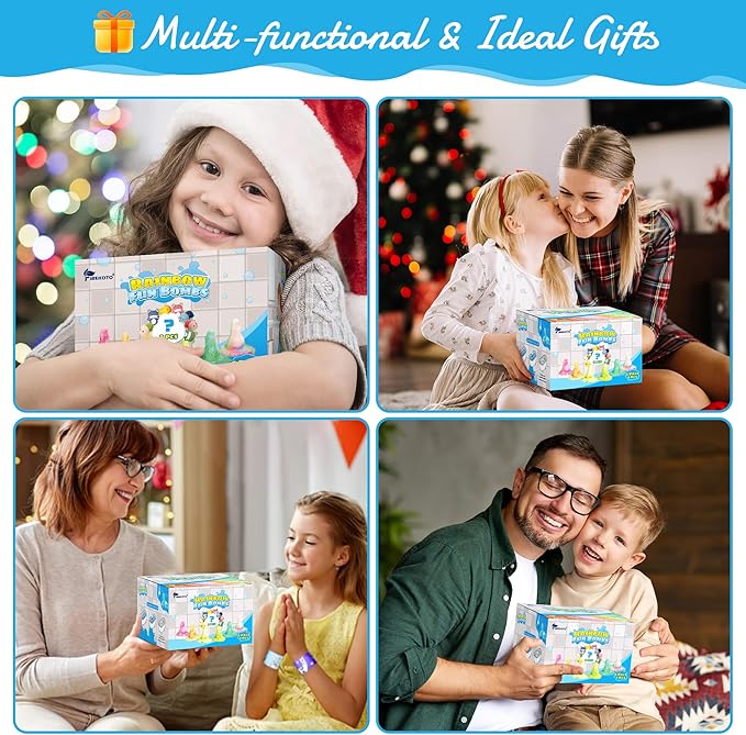 FIREKOTO® 8pcs Purely Handmade Kids' Rainbow Interactive Bath Bombs kids Potions丨Organic Colorful Bubble Bath for Kids Safe, Best Birthday, Party, Easter Bath Bombs Gift Set for Girls and Boys(8-Pack)