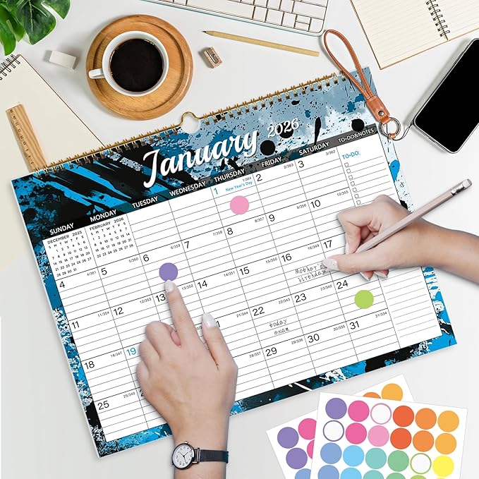 2026 Calendar, Wall Calendar 2026-2027, 18 Month Calendar January 2026 - June 2027, 14.8" X 11.5", Calendar with Twin-Wire Binding, Hanging Hook and Julian Dates (Colorful Ink)