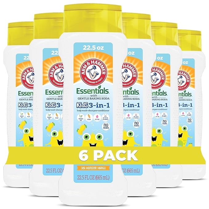 Arm & Hammer 6 Pack Essentials Kids Body Wash - 3-in-1 Sea Monster Mango 22.5oz - Non Toxic Kids Shampoo and Body Wash And Conditioner