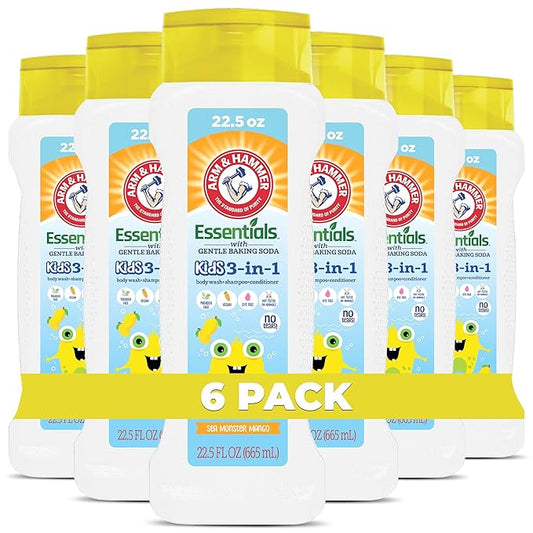Arm & Hammer 6 Pack Essentials Kids Body Wash - 3-in-1 Sea Monster Mango 22.5oz - Non Toxic Kids Shampoo and Body Wash And Conditioner