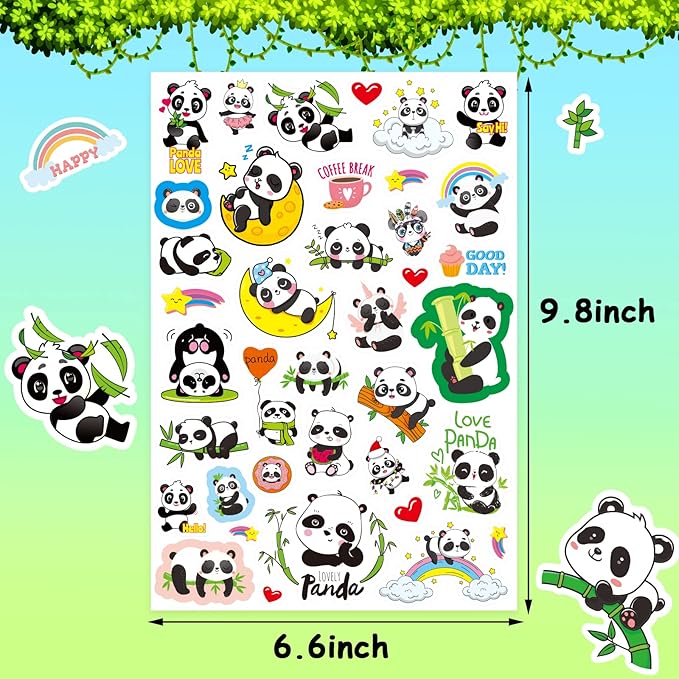 Cute Panda Stickers Cool Funny Panda Adhesive Waterproof Stickers 665 Counts for Zoo Animal Birthday Invitations Envelopes Decorations Party Goodie Gifts Bags Decor School Game Class Rewards
