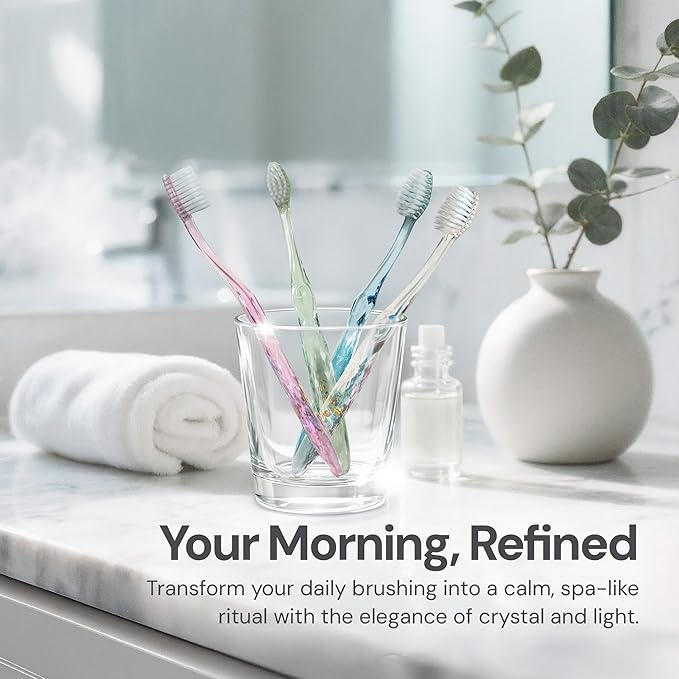 Nano-b Manual Toothbrush Set for Adults with Sensitive Gums, Silver Soft/Medium Bristles, Travel Cases, Blue, Pink, Green, Crystal, 8-Pack