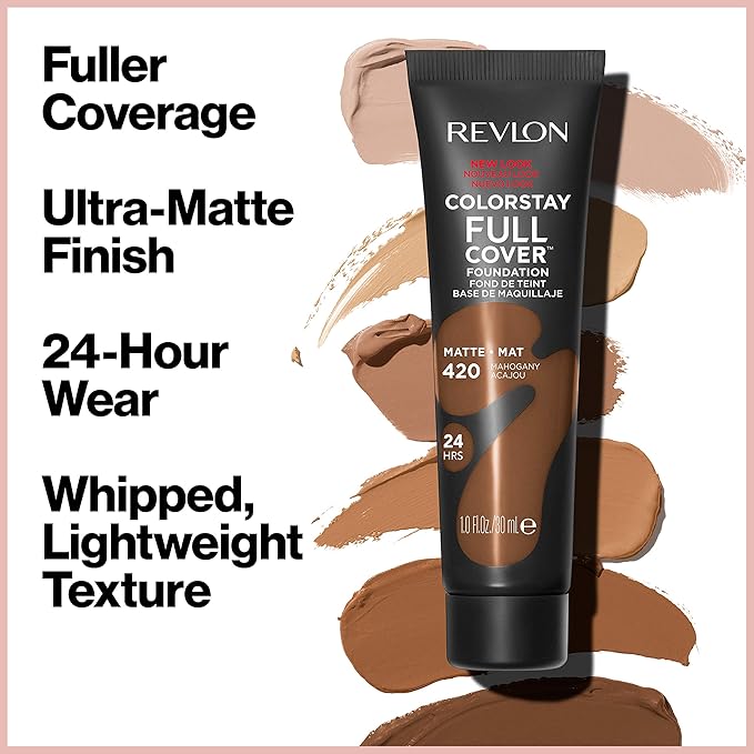 Revlon ColorStay Full Cover Longwear Matte Foundation, Heat & Sweat Resistant Lightweight Face Makeup, Natural Tan (330), 1.0 oz