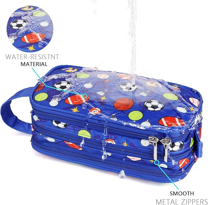 Kids Toiletry Bag for Boys, Travel Toiletry Bag for Little Young Boys Waterproof Hanging Wash Bag Toddler Traveling Toiletries, Soccer Balls Blue