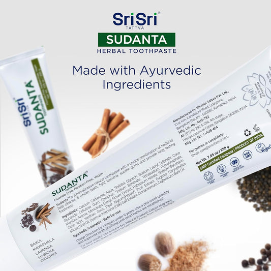 Sri Sri Tattva Sudanta Charcoal Toothpaste Gel – SLS, Fluoride Free Herbal Toothpaste with Neem & Ayurvedic Herbs – Natural Teeth Whitening, Fresh Breath, Oral & Gum Health – 100g Tube (Pack of 2)