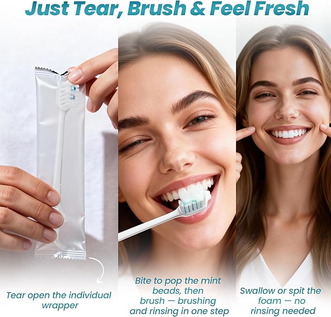 Pinkart Mini Disposable Toothbrushes with Toothpaste, Pre-Pasted Travel Toothbrush with 2 Mint Beads, Individually Wrapped Single-Use Toothbrush for On-The-Go & Travel (12 Count)