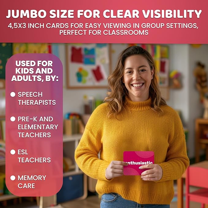 QUOKKA 104 Flash Cards for Kids and Adults - Real-Life Large Preschool Flash Cards for Speech Therapy, ABA Therapy, ESL Teaching, Early Childhood Education, Emotions Vocabulary Building Cards