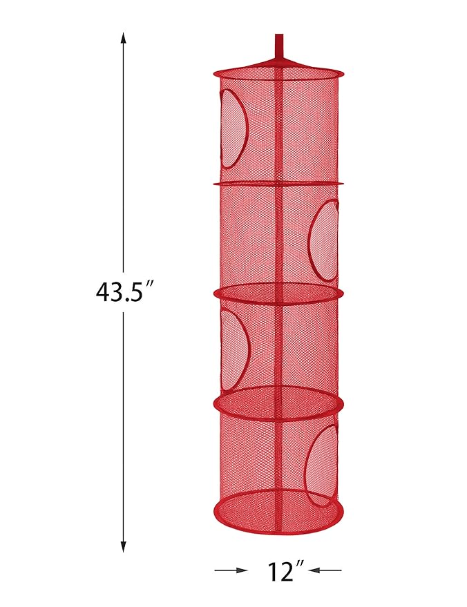 Libeder Stuffed Animal Storage Mesh Hanging Storage Space Saver Bags Organizer,Foldable Storage Organizer 4 Compartments Toy Net Storage Basket for Kids Room Bathroom 2 Sets Red