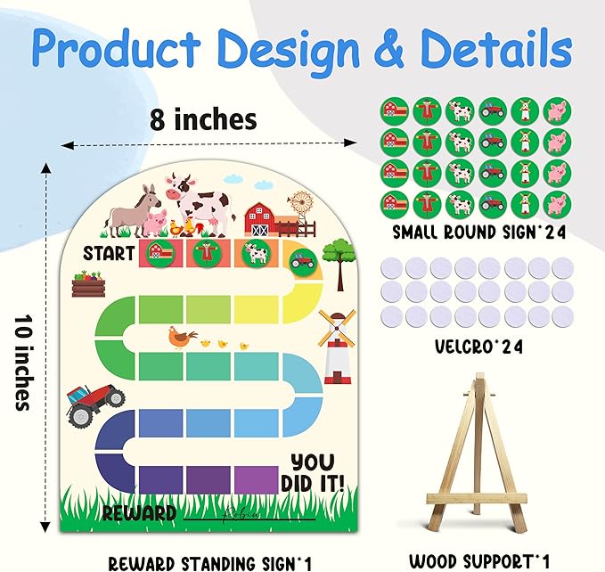 Farm Theme Wooden Reward Chart, Behavior Reward Charts, Incentive Responsibility Chart for Boys Kids Toddlers Chore Homework Good Habits Assignments Attendance, 06