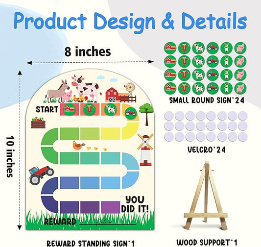 Farm Theme Wooden Reward Chart, Behavior Reward Charts, Incentive Responsibility Chart for Boys Kids Toddlers Chore Homework Good Habits Assignments Attendance, 06