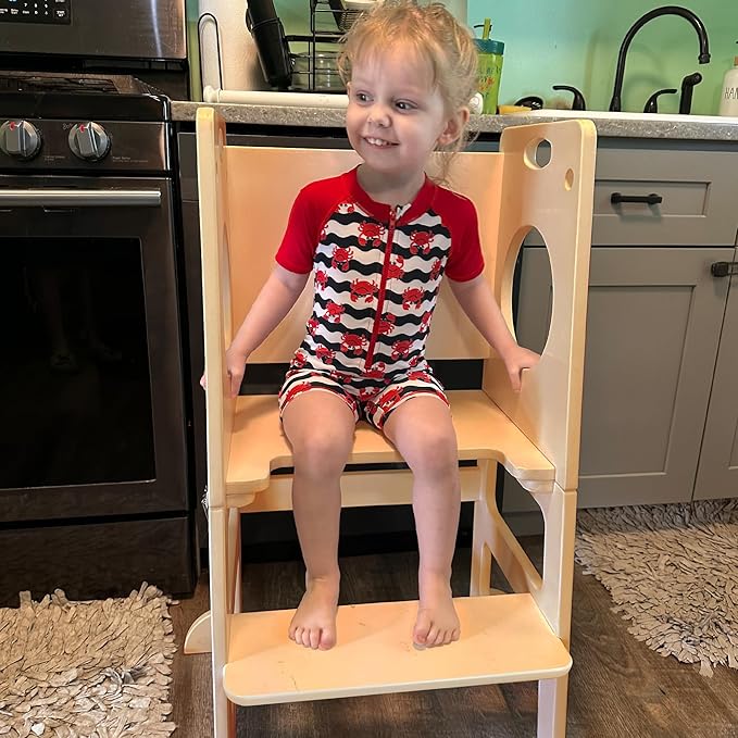 Toddler Tower Step Stool for Kids Kitchen Stool Helper Toddler Standing Tower Foldable Children Table Kids Table and Chair Set Montessori Helper Tower Natural
