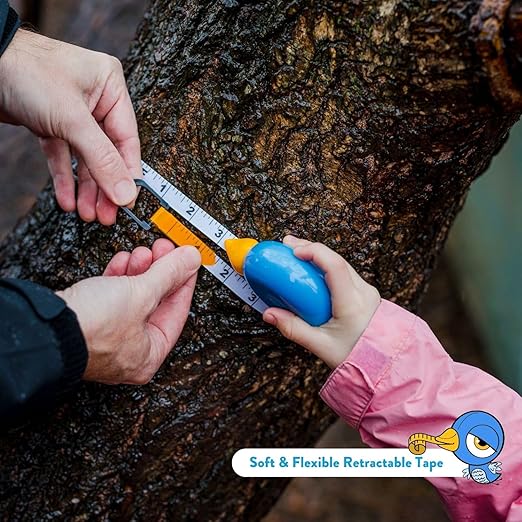 Handy Famm 8ft Blue Bird Tape Measure for Kids – STEM Educational Tool with Level, Protractor, Retractable Design - DIY Construction Toy, Child-Safe Measuring Tapes, Gift for Boys & Girls 3+