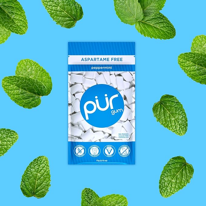 PUR Gum | Aspartame Free Chewing Gum | 100% Xylitol | Natural Peppermint Flavored Gum, 55 Pieces (Pack of 6)