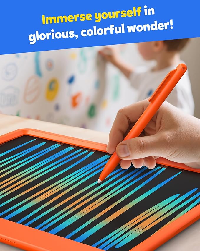 TEKFUN LCD Writing Tablet Doodle Board, 12inch Colorful Drawing Tablet Writing Pad, Kids Travel Essentials, Toddler Toys 5 6 7 8 Year Old Girls Boys (Orange)