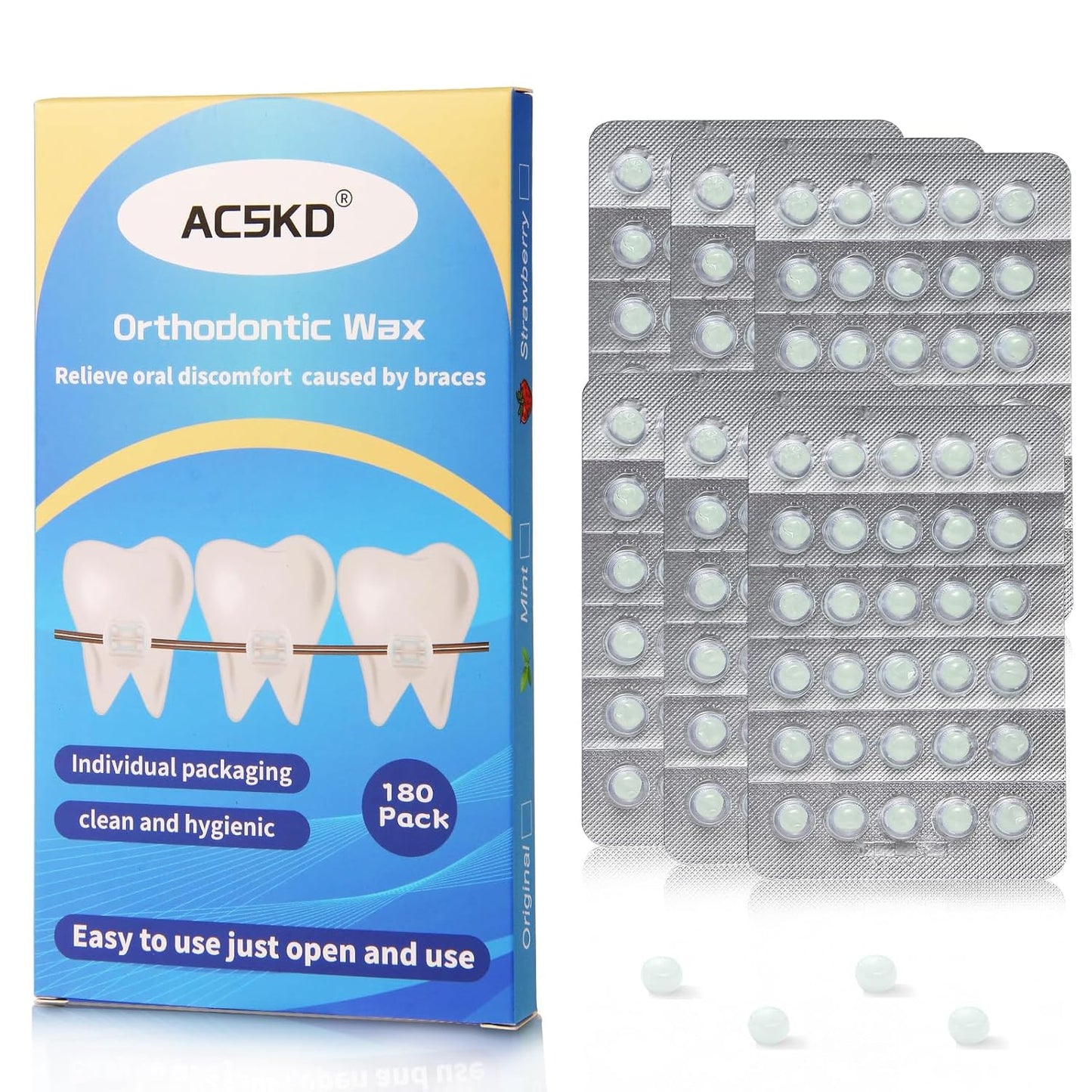 180PCS Braces Wax,Orthodontic Wax with Individual Packaging,Dental Waxs for Brace Travel Home Office,Mint